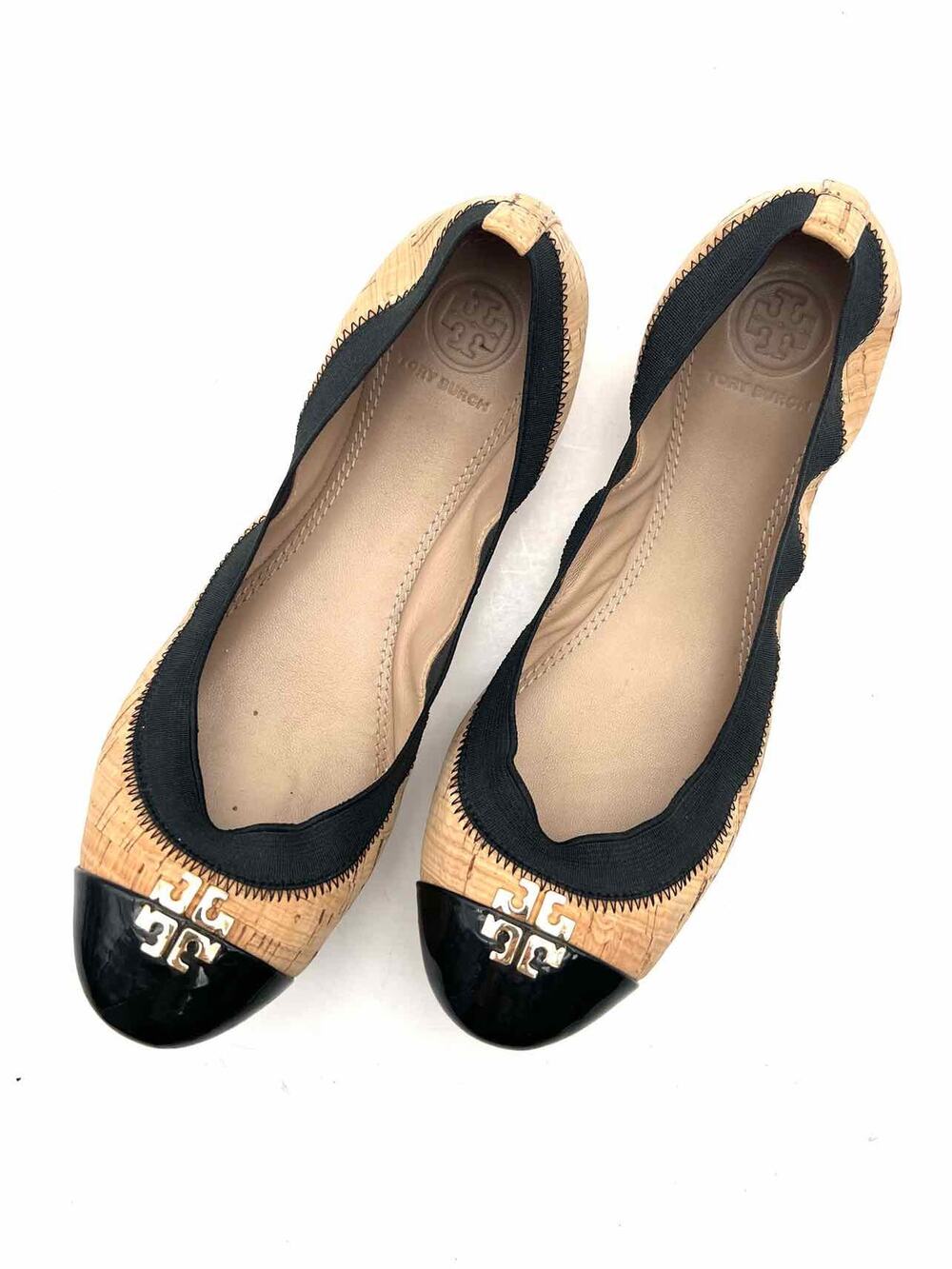Tory Burch Size 6 Brown/Black Trim Cork Designer Flats